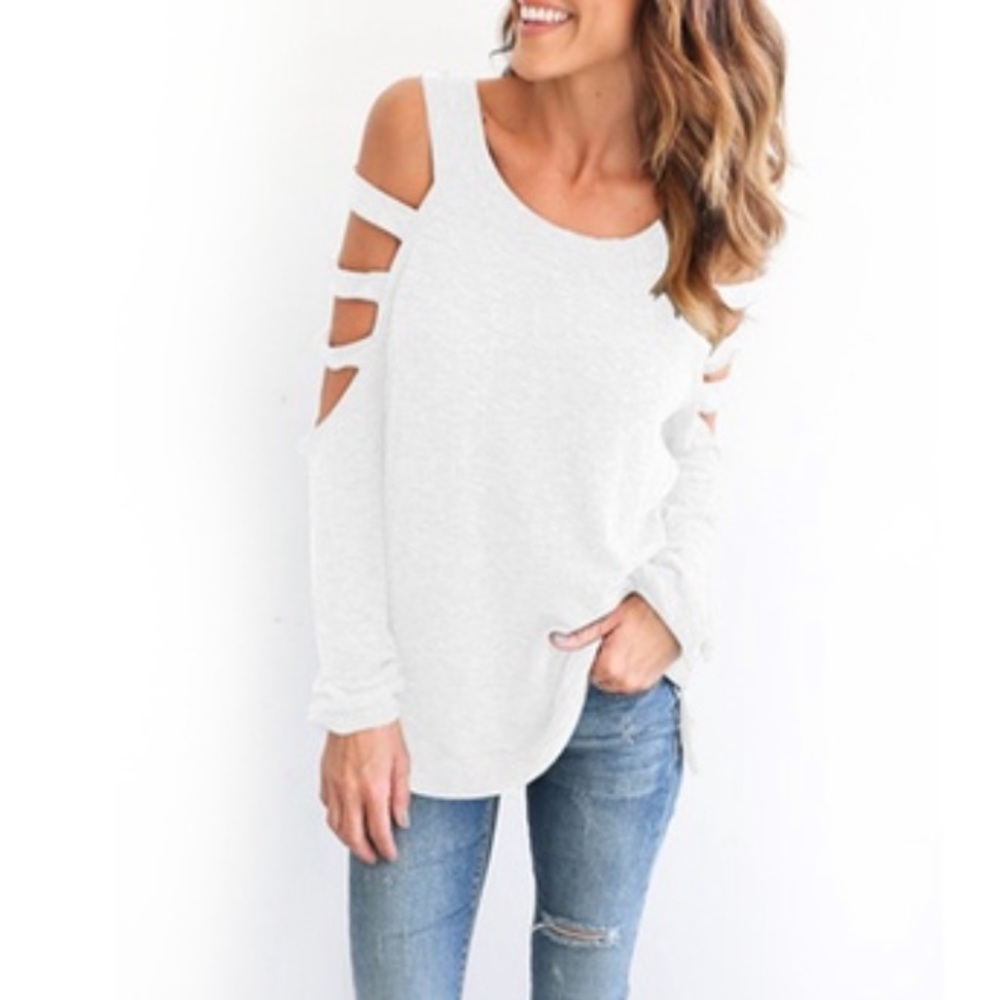 Cold shoulder white tee